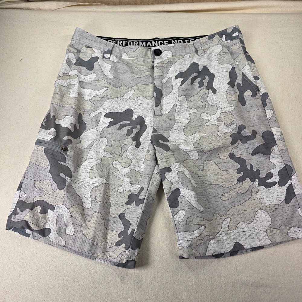 No Fear Performance Mens 36 Camo Cargo Shorts GreyWhite Quick Dry Activewear 458